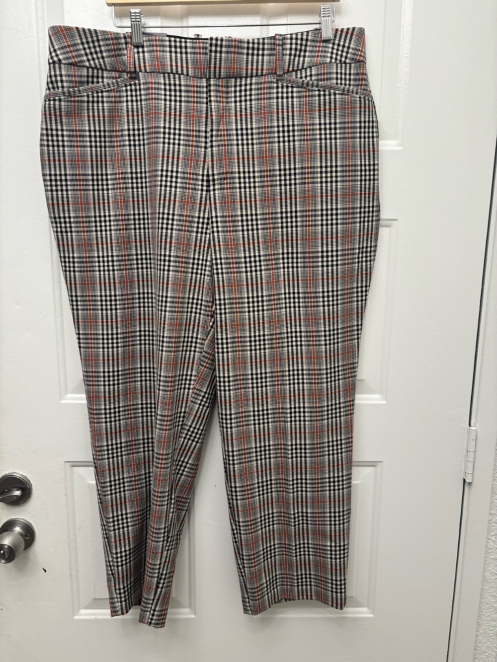 Ava & Viv Gray Plaid Ankle Pants with Orange Windowpane